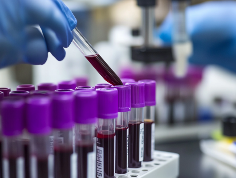 A close up shot of blood samples being processed in a lab