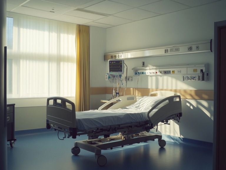 An empty hospital bed in a hospital room